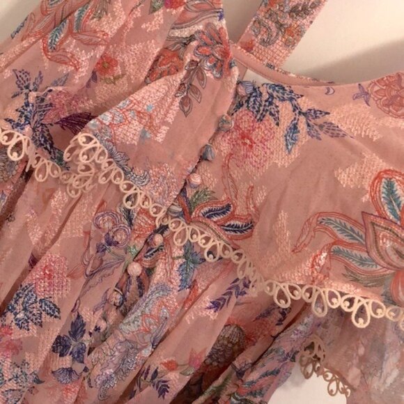 New HEMANT AND NANDITA Kati Tiered Mini Dress in Peach floral pink summer - Picture 4 of 8